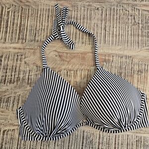 Shade & Shore Black and White Striped Bikini Top